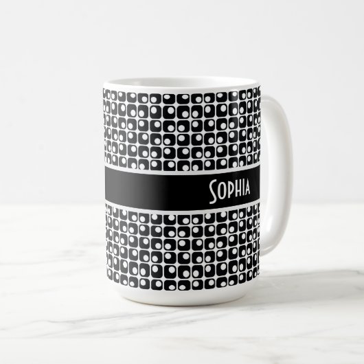 Personalisiertes Schwarz-Weiß-Retro-Muster Kaffeetasse (VorderseiteRechts)