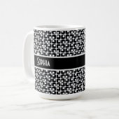 Personalisiertes Schwarz-Weiß-Retro-Muster Kaffeetasse (Vorderseite Links)