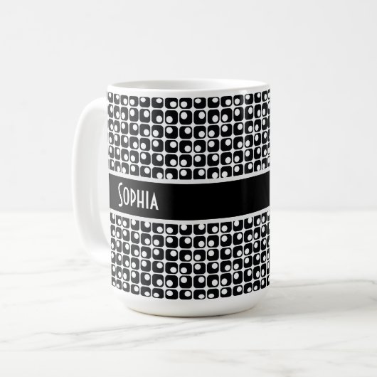 Personalisiertes Schwarz-Weiß-Retro-Muster Kaffeetasse (Vorderseite Links)