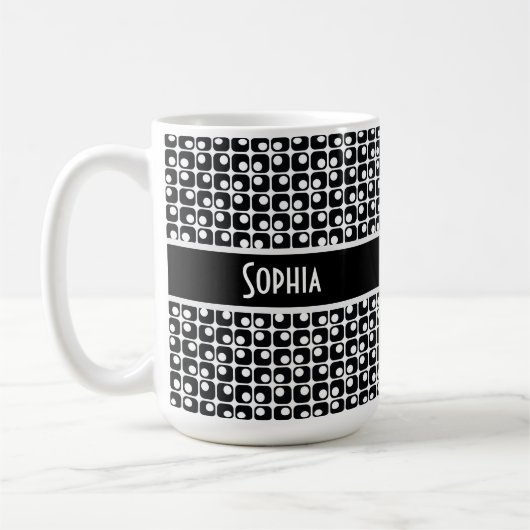Personalisiertes Schwarz-Weiß-Retro-Muster Kaffeetasse (Links)