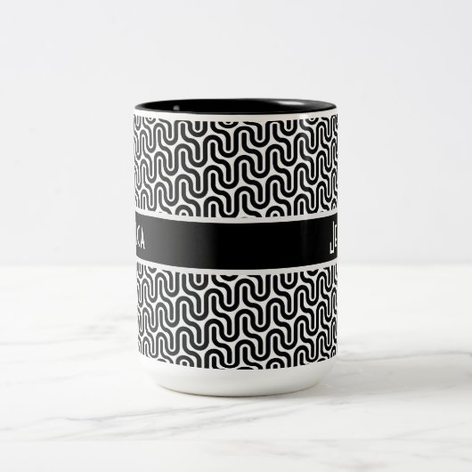 Personalisiertes Schwarz-Weiß-Retro-Muster Zweifarbige Tasse (Mittel)