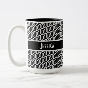 Personalisiertes Schwarz-Weiß-Retro-Muster Zweifarbige Tasse