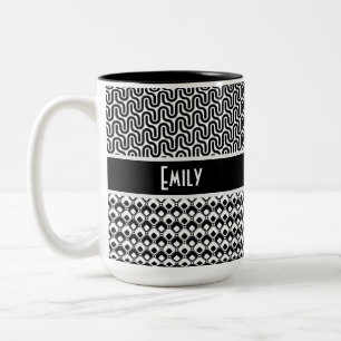 Personalisiertes Schwarz-Weiß-Retro-Muster Zweifarbige Tasse