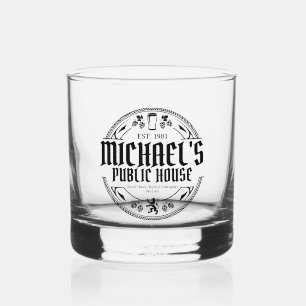 Personalisiertes Schwarz-Weiß-Vintage-Pub-Schild Whiskyglas