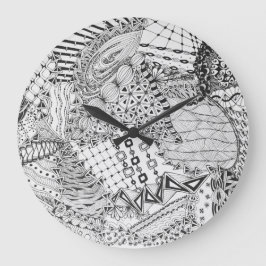 Personalisiertes Schwarz-Weiß-Zendoodle-Dreieck ZI Große Wanduhr