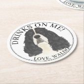 Personalisiertes Schwarz-weißes Englisch Springer Runder Pappuntersetzer (Angewinkelt)