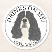 Personalisiertes Schwarz-weißes Englisch Springer Runder Pappuntersetzer (Vorderseite)