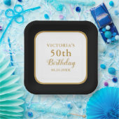 Personalisiertes Schwarz-weißes Gold 50. Geburtsta Pappteller (Party)