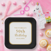 Personalisiertes Schwarz-weißes Gold 50. Geburtsta Pappteller (Party)