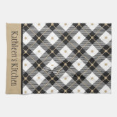 Personalisiertes Schwarz-weißes Gold Kariert Buffa Geschirrtuch (Horizontal)