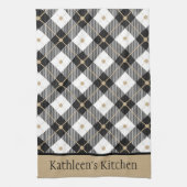Personalisiertes Schwarz-weißes Gold Kariert Buffa Geschirrtuch (Vertikal)