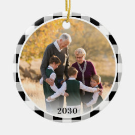 Personalisiertes Schwarz-weißes Kariertes Foto Keramik Ornament