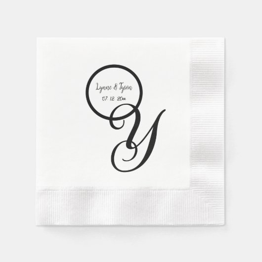 Personalisiertes Schwarz-weißes Monogramm-Papier N Serviette (Vorderseite)