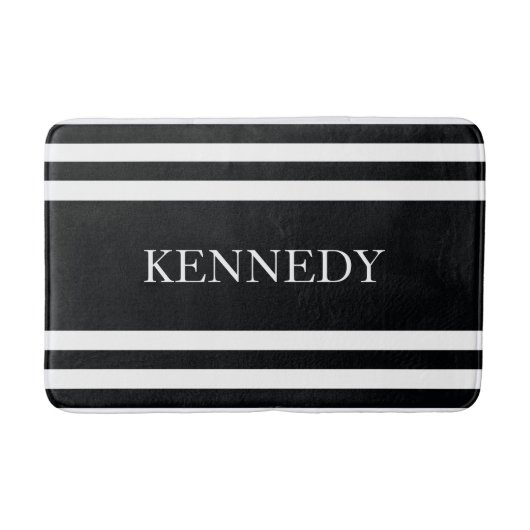 Personalisiertes Schwarz-weißes Seestreifen-Muster Badematte (Vorderseite)