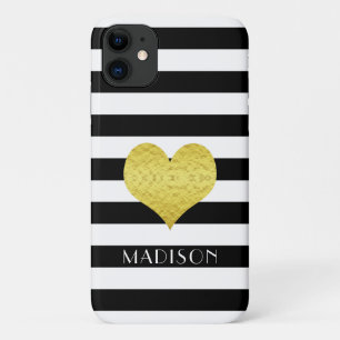 Personalisiertes Schwarz-weißes Streifenmuster Case-Mate iPhone Hülle