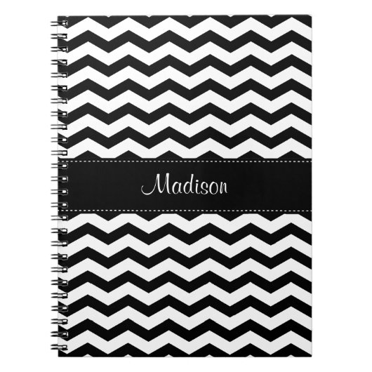 Personalisiertes Schwarz-weißes Zickzack SpiralNot Notizblock (Vorderseite)