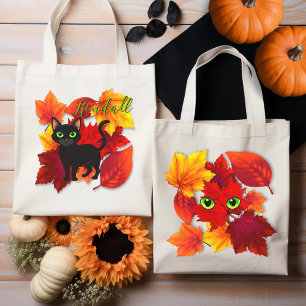Personalisiertes Schwarze-Katze-Laub-Saison-Design Tragetasche