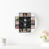 Personalisiertes Schwarzes 2-Logo der Familie 12 Große Wanduhr (Zuhause)