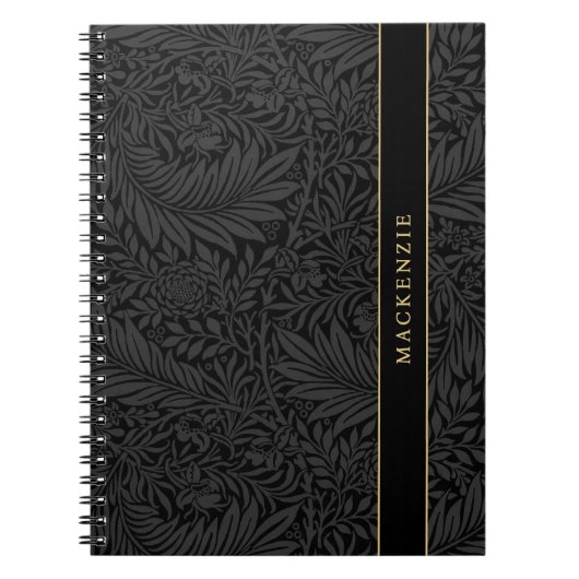 Personalisiertes schwarzes Blumenmuster Notizblock (Vorderseite)