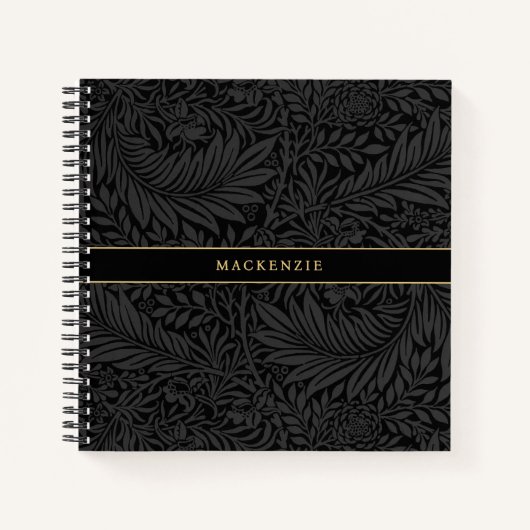 Personalisiertes schwarzes Blumenmuster Notizblock (Vorderseite)