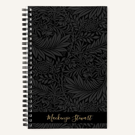 Personalisiertes schwarzes Blumenmuster Notizblock (Vorderseite)