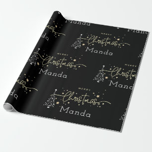 Personalisiertes Schwarzes Elegantes Skript Frohe Geschenkpapier