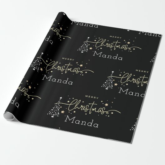 Personalisiertes Schwarzes Elegantes Skript Frohe Geschenkpapier (Ungerollt)