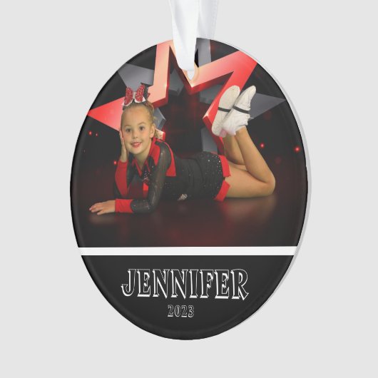 Personalisiertes Schwarzes Foto Cheerleader Orname Ornament (Vorderseite)