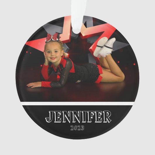 Personalisiertes Schwarzes Foto Cheerleader Orname Ornament (Vorderseite)