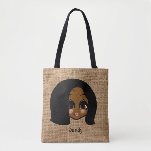 Personalisiertes schwarzes Girl Caricature Jute Pr Tasche (Vorderseite)