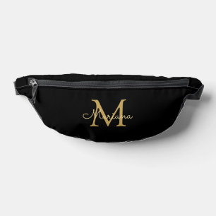 personalisiertes Schwarzes Gold-Minimalmonogramm Bauchtasche