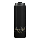 Personalisiertes Schwarzes Gold Modernes Monogramm Thermosbecher (Vorderseite)
