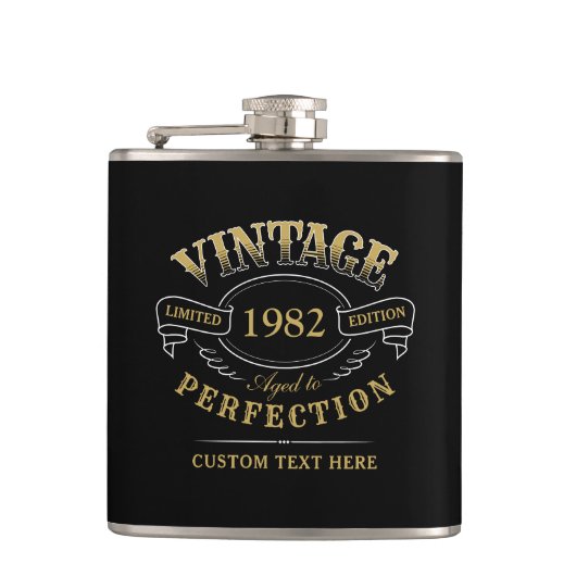 Personalisiertes Schwarzes Gold Vintag Flachmann (Vorderseite)