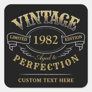 Personalisiertes schwarzes Gold Vintage gealtert b Quadratischer Aufkleber