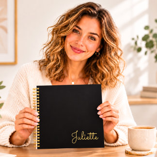 Personalisiertes schwarzes goldenes Schriftname-Qu Notizblock