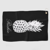 Personalisiertes schwarzes Golfhandtuch mit Ananas (Horizontal)