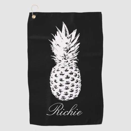 Personalisiertes schwarzes Golfhandtuch mit Ananas (Vorderseite)