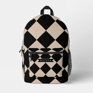 Personalisiertes schwarzes Harlekin-Karo-Diamantmu Bedruckter Rucksack