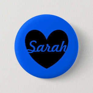 Personalisiertes schwarzes Herz auf blau Button