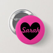 Personalisiertes schwarzes Herz auf Fuchsienrosa Button (Vorne & Hinten)
