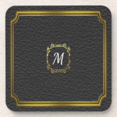 Personalisiertes schwarzes Imitat-Leder Getränkeuntersetzer (Vorderseite)