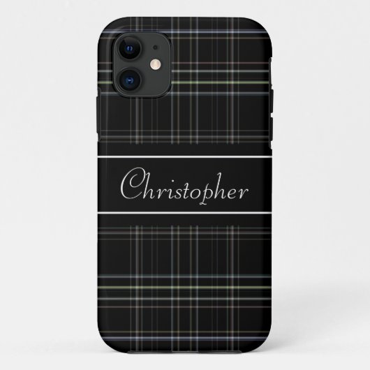 Personalisiertes schwarzes kariertes Case-Mate iPhone hülle (Rückseite)