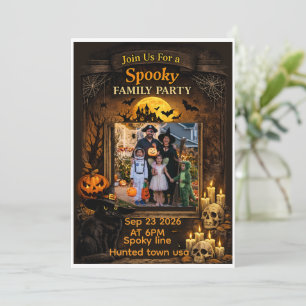 Personalisiertes schwarzes Katzen-Halloween-Famili Einladung