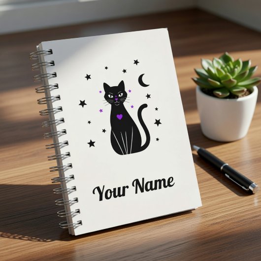 Personalisiertes schwarzes Katzennotizbuch Notizblock