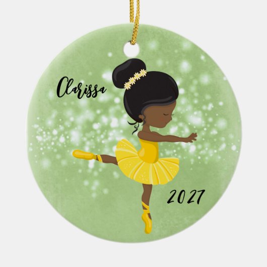 Personalisiertes Schwarzes Kleines Girl Ballerina Keramik Ornament (Vorne)