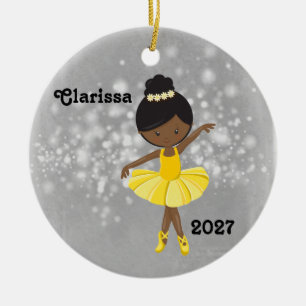 Personalisiertes Schwarzes Kleines Girl Ballerina Keramik Ornament