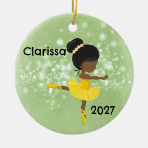 Personalisiertes Schwarzes Kleines Girl Ballerina Keramik Ornament