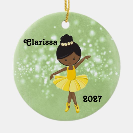 Personalisiertes Schwarzes Kleines Girl Ballerina Keramik Ornament (Vorne)