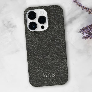 Personalisiertes schwarzes Kunstleder-Monogramm iPhone 15 Pro Hülle