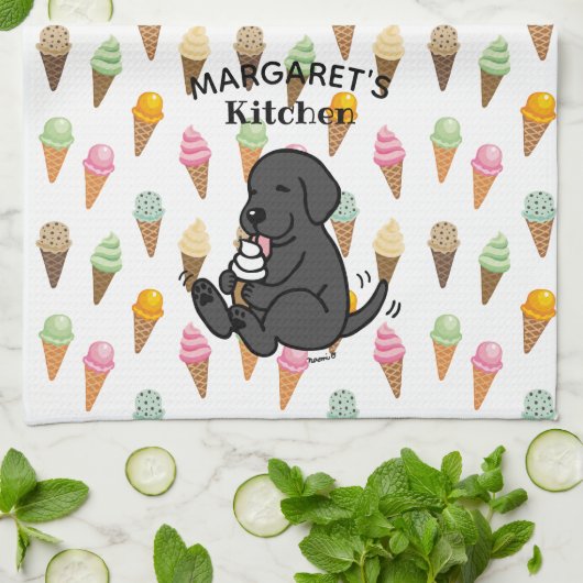 Personalisiertes schwarzes Labor Eiscreme lecken Geschirrtuch (Gefaltet)
